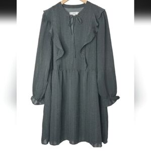 LOFT Textured Long Sleeve Ruffle Mini Dress